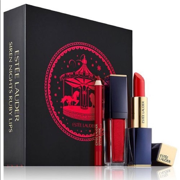 Estee Lauder Other - Estée Lauder Siren Night Ruby Red Lips Gift Set Lip Gloss Lipstick Lip Liner Red